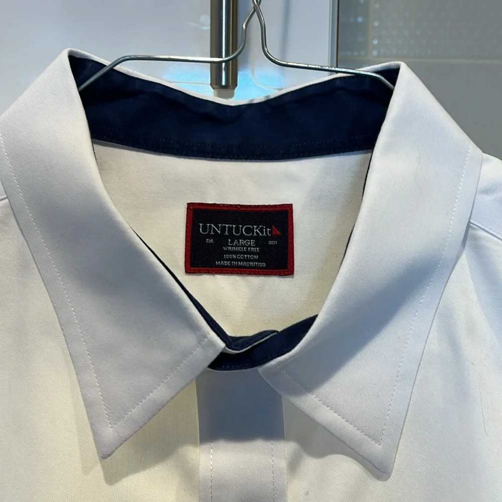 UntuckIt men’s long sleeve white/navy dress shirt L - Picture 3 of 6
